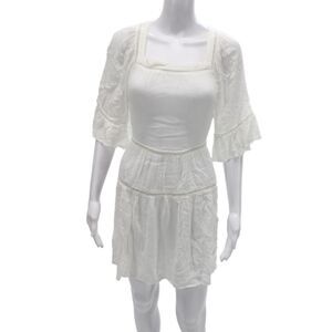 Playa Lucila Women Fit & Flare Mini White Viscose Square Neck Dress Size M
